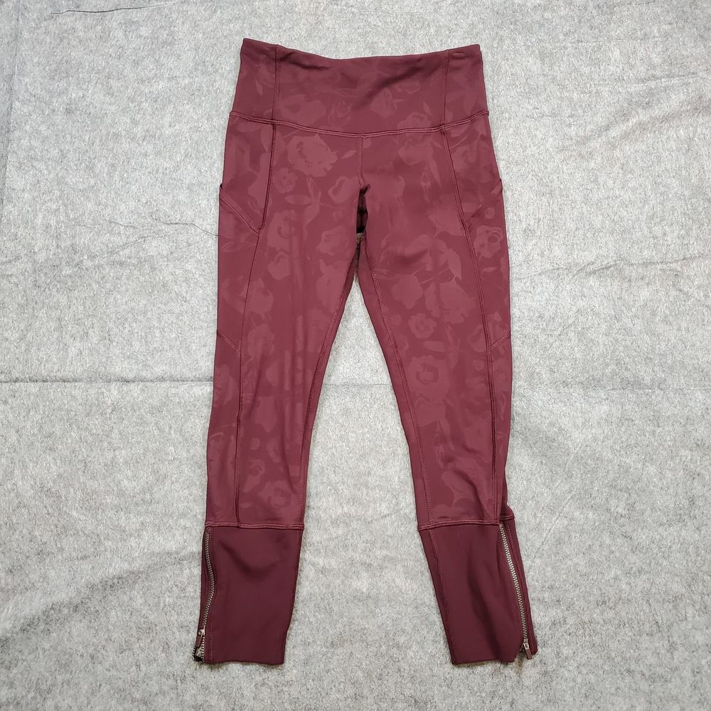 Lululemon Leggings Womens 6 Ankle Zip Pockets Cropped 23" Floral Yoga Run Gym